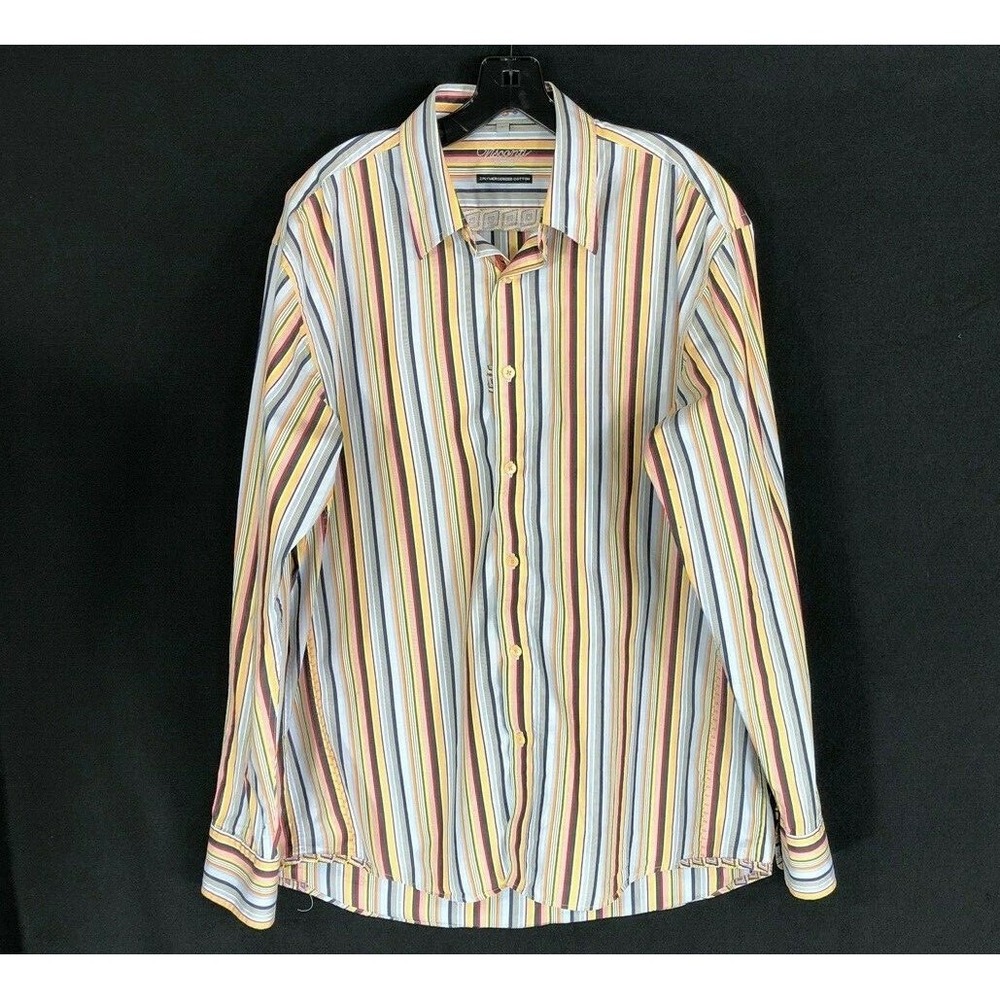 Visconti Shirt Mens LARGE Multi Color Stripe Unique Embroider Paisley Long‎ Sl